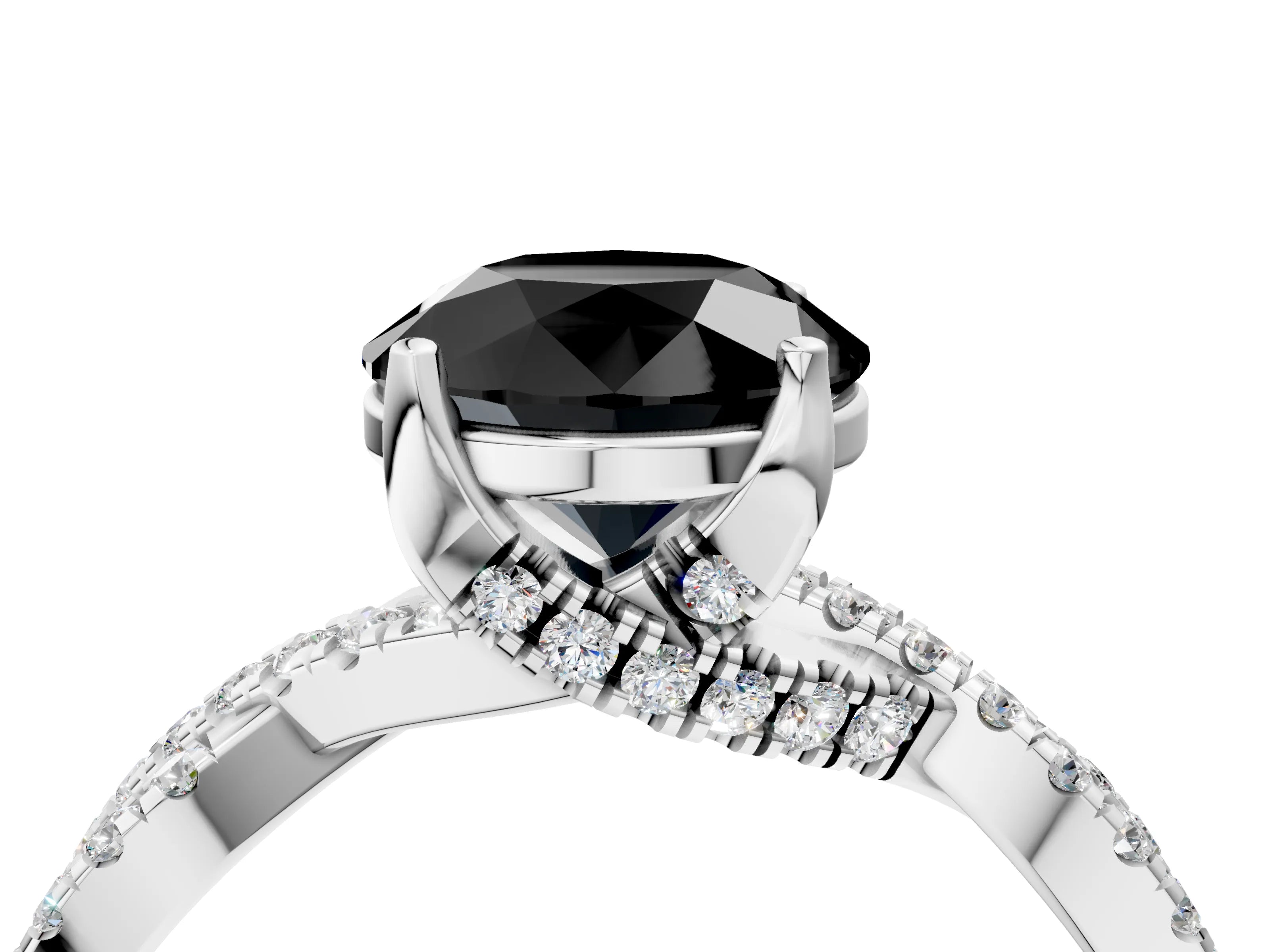 White gold Fancy Black Round Cut Solitaire Twist Pave Diamond Engagement Ring with Prong Setting_16