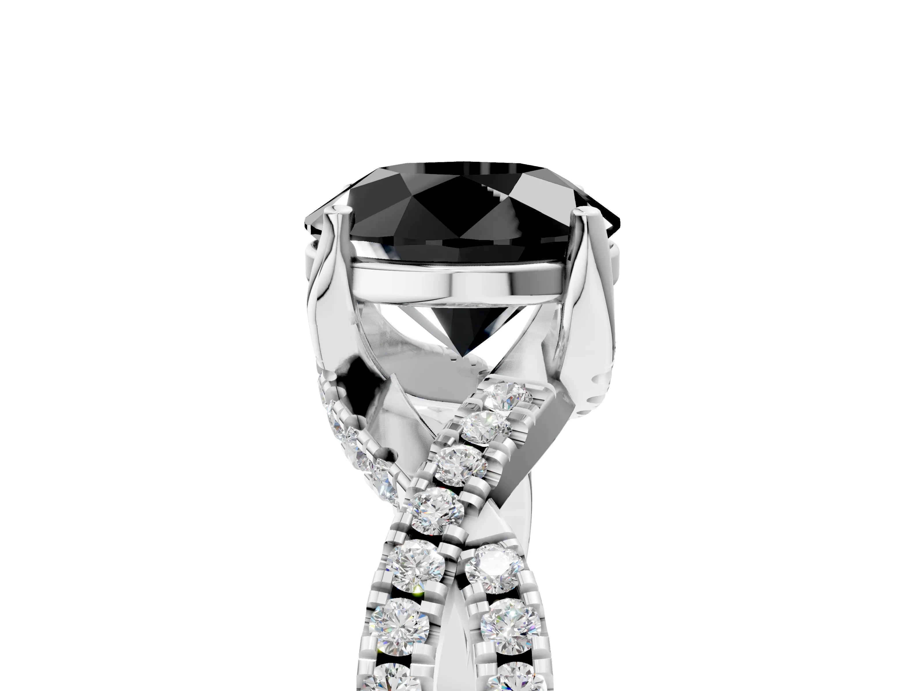 White gold Fancy Black Round Cut Solitaire Twist Pave Diamond Engagement Ring with Prong Setting_17
