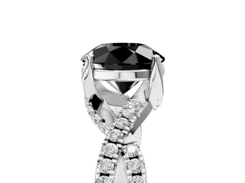 White gold Fancy Black Round Cut Solitaire Twist Pave Diamond Engagement Ring with Prong Setting_17