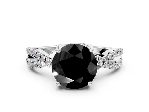 White gold Fancy Black Round Cut Solitaire Twist Pave Diamond Engagement Ring with Prong Setting_18
