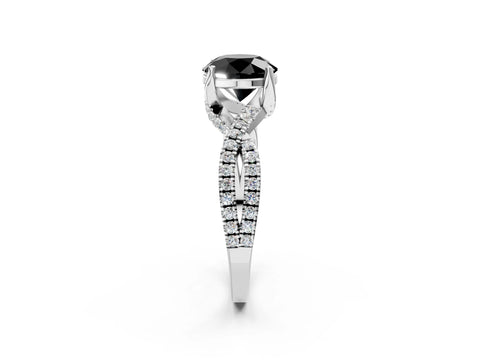 White gold Fancy Black Round Cut Solitaire Twist Pave Diamond Engagement Ring with Prong Setting_20