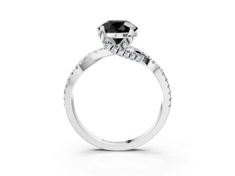 White gold Fancy Black Round Cut Solitaire Twist Pave Diamond Engagement Ring with Prong Setting_21