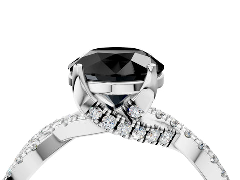 White gold Fancy Black Round Cut Solitaire Twist Pave Diamond Engagement Ring with Prong Setting_22