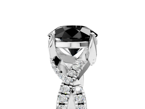 White gold Fancy Black Round Cut Solitaire Twist Pave Diamond Engagement Ring with Prong Setting_23