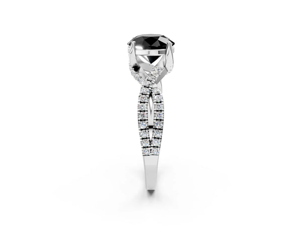 White Gold Round Twisted Split Shank Engagement Ring Setting for Black Center