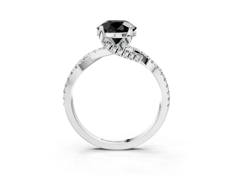 White gold Fancy Black Round Cut Solitaire Twist Pave Diamond Engagement Ring with Prong Setting_39