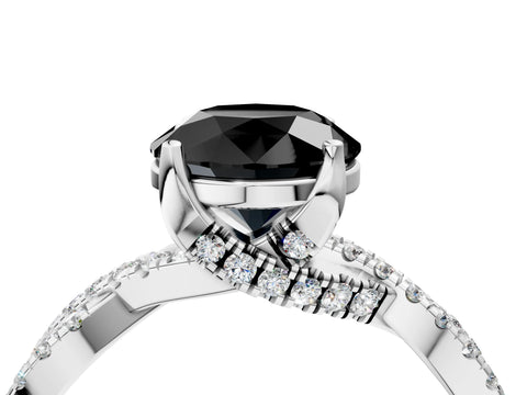 White gold Fancy Black Round Cut Solitaire Twist Pave Diamond Engagement Ring with Prong Setting_40
