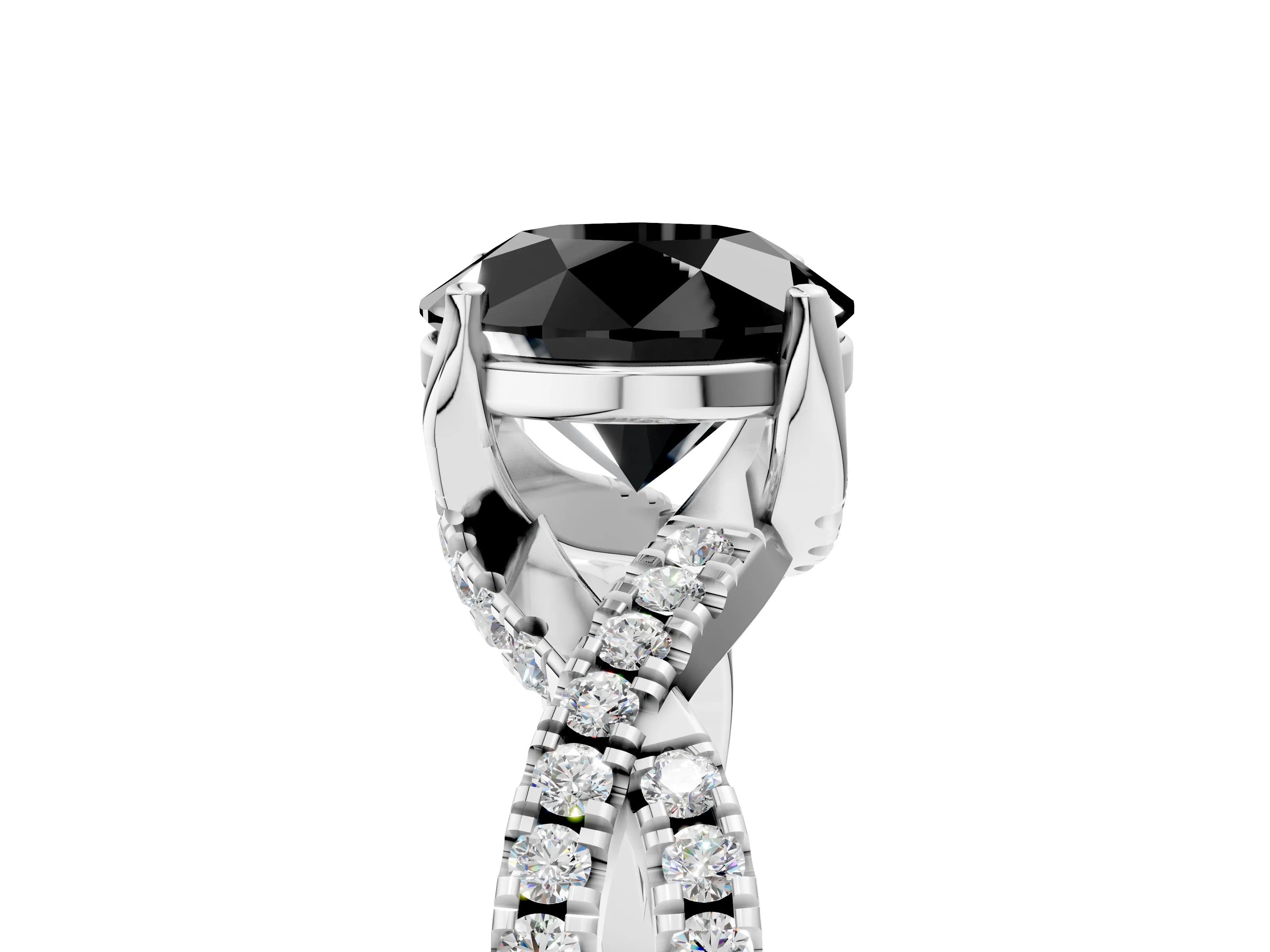 White gold Fancy Black Round Cut Solitaire Twist Pave Diamond Engagement Ring with Prong Setting_41