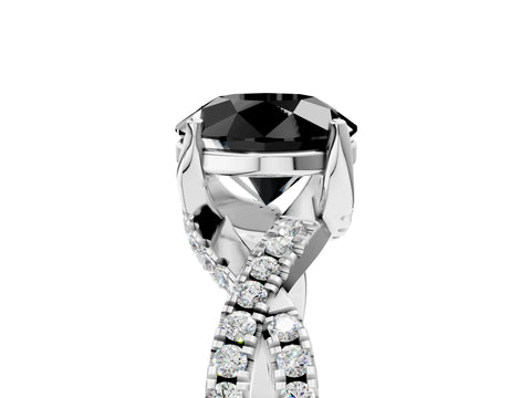 White gold Fancy Black Round Cut Solitaire Twist Pave Diamond Engagement Ring with Prong Setting_41
