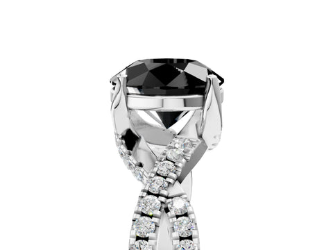 White gold Fancy Black Round Cut Solitaire Twist Pave Diamond Engagement Ring with Prong Setting_5