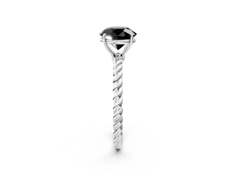 White gold Fancy Black Round Cut Solitaire Twisted Band 4-Prong Ring_26