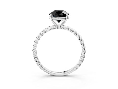 White gold Fancy Black Round Cut Solitaire Twisted Band 4-Prong Ring_27
