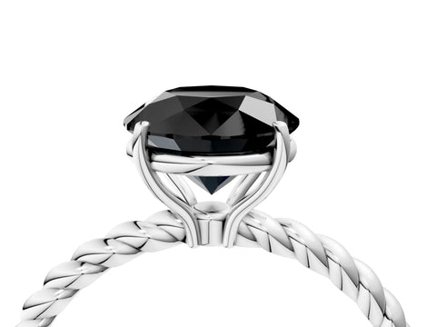 White gold Fancy Black Round Cut Solitaire Twisted Band 4-Prong Ring_28