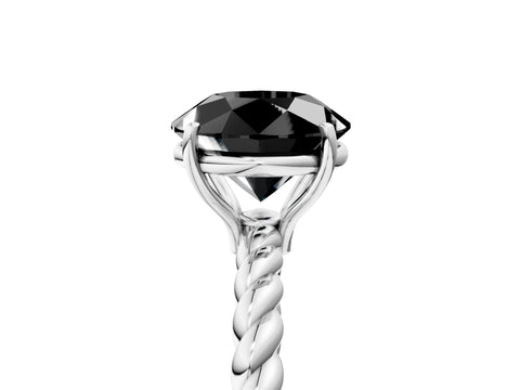 White gold Fancy Black Round Cut Solitaire Twisted Band 4-Prong Ring_29
