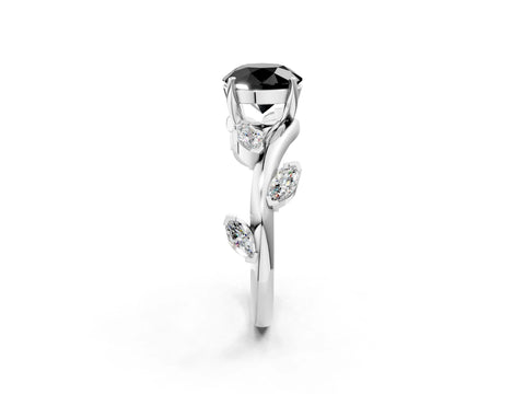 White gold Fancy Black Round Cut Solitaire Twisted Band Marquise Accent Prong Setting Ring_14