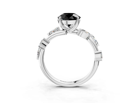 White gold Fancy Black Round Cut Solitaire Twisted Band Marquise Accent Prong Setting Ring_15