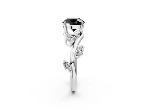 White gold Fancy Black Round Cut Solitaire Twisted Band Marquise Accent Prong Setting Ring_2