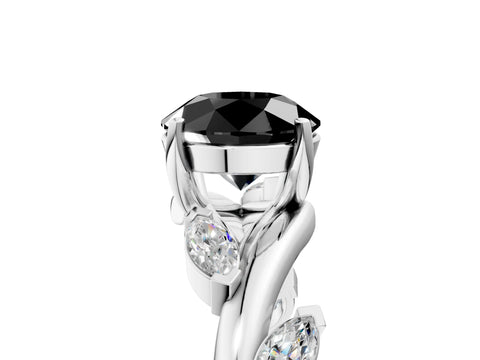 White gold Fancy Black Round Cut Solitaire Twisted Band Marquise Accent Prong Setting Ring_5