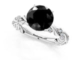White gold Fancy Black Round Cut Solitaire Twisted Band with Pavé Accents and Four-Prong Setting_1