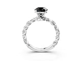 White gold Fancy Black Round Cut Solitaire Twisted Band with Pavé Accents and Four-Prong Setting_3