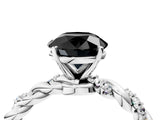 White gold Fancy Black Round Cut Solitaire Twisted Band with Pavé Accents and Four-Prong Setting_4