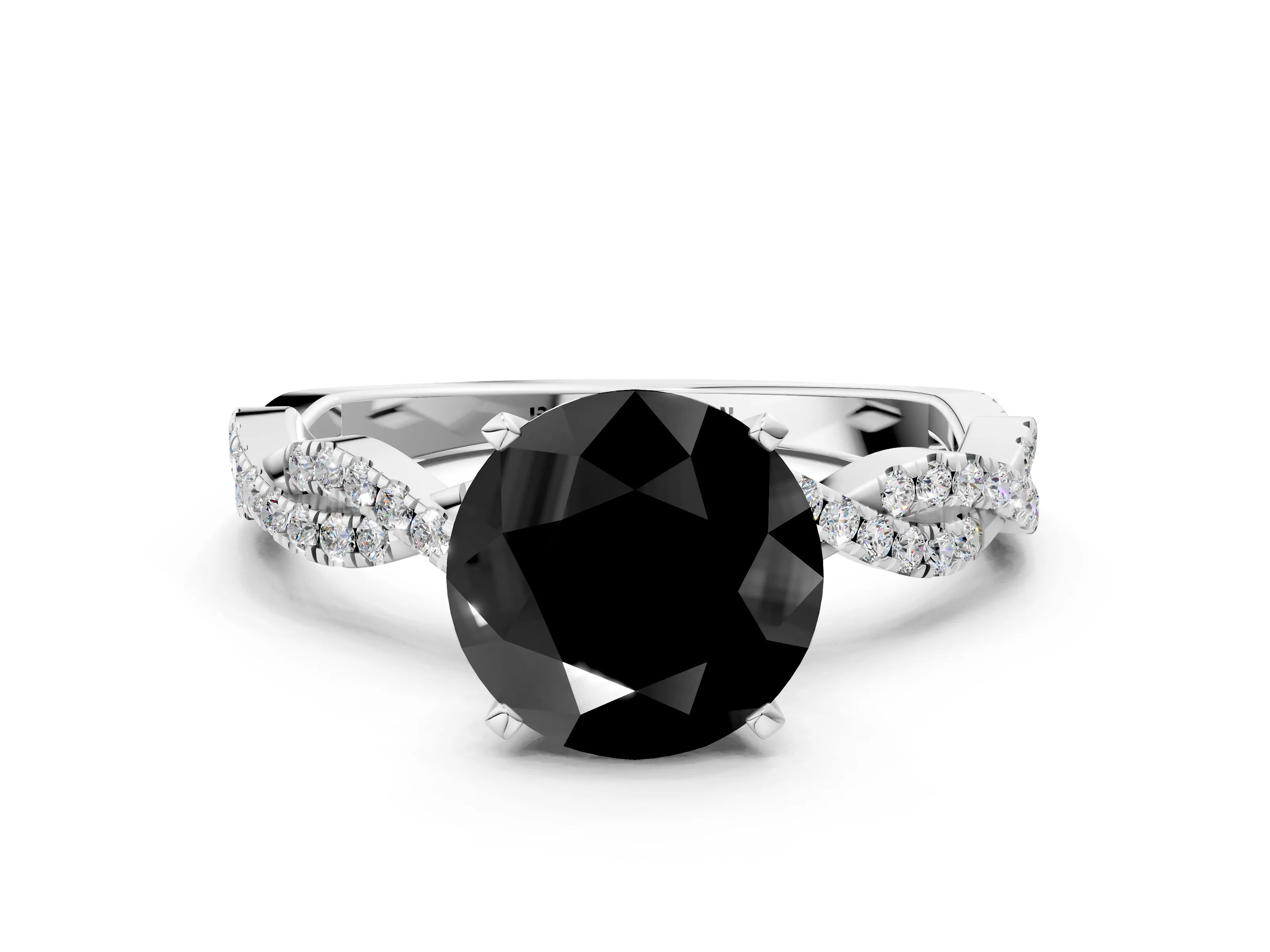 White gold Fancy Black Round Cut Solitaire Twisted Pave Band with Four-Prong Setting_15