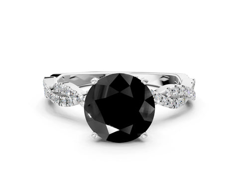 White gold Fancy Black Round Cut Solitaire Twisted Pave Band with Four-Prong Setting_15