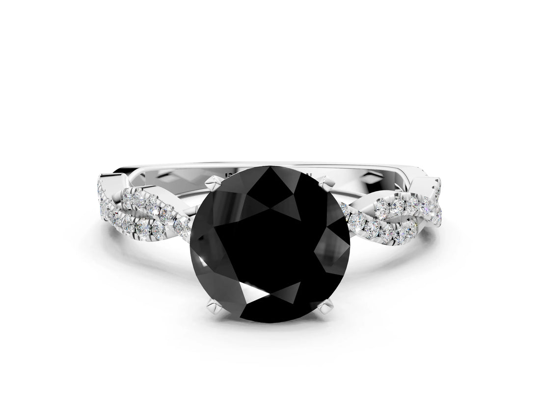 White gold Fancy Black Round Cut Solitaire Twisted Pave Band with Four-Prong Setting_15