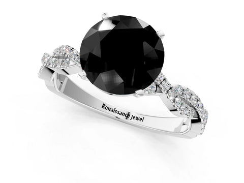White gold Fancy Black Round Cut Solitaire Twisted Pave Band with Four-Prong Setting_16