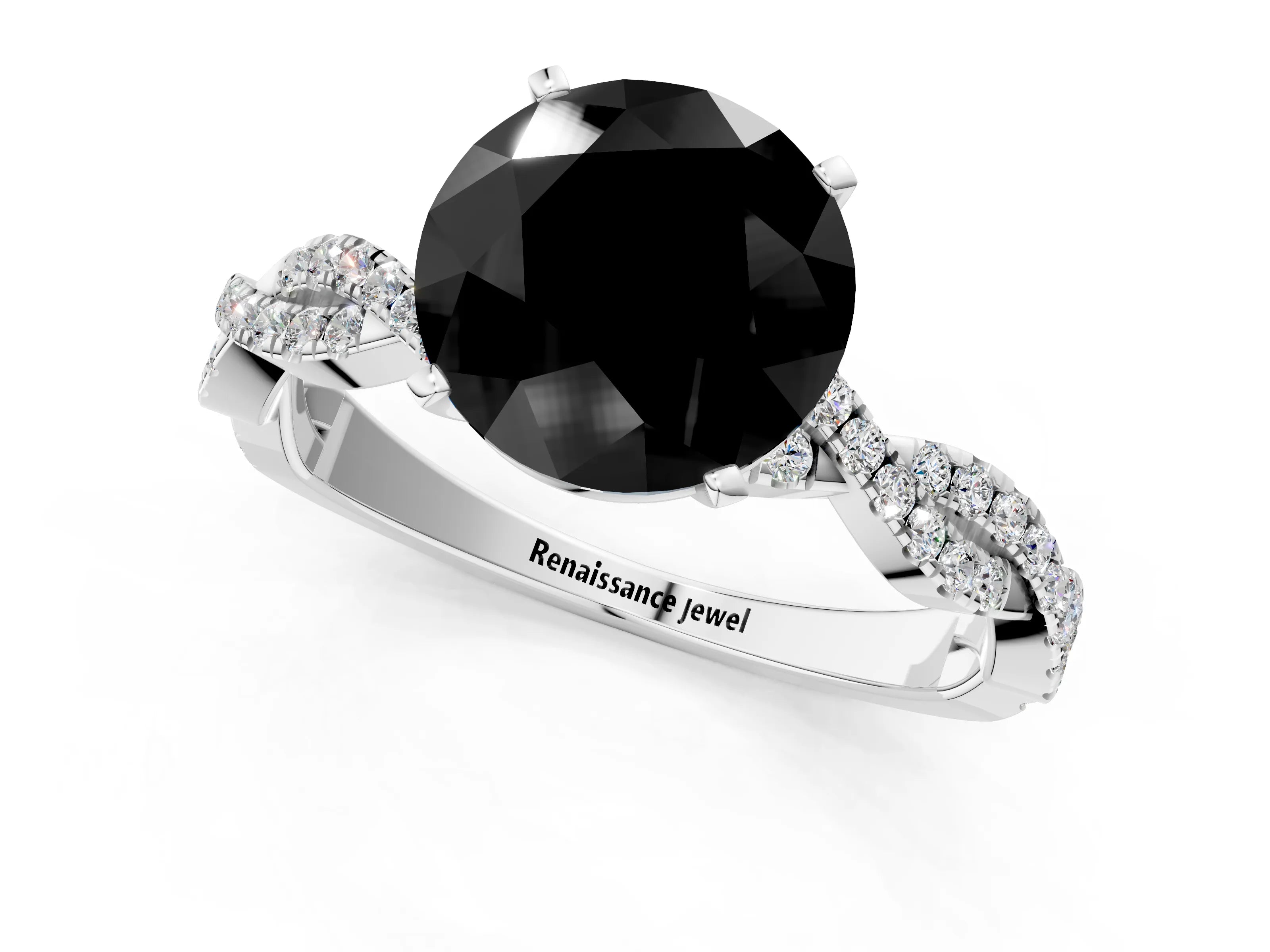 White gold Fancy Black Round Cut Solitaire Twisted Pave Band with Four-Prong Setting_16