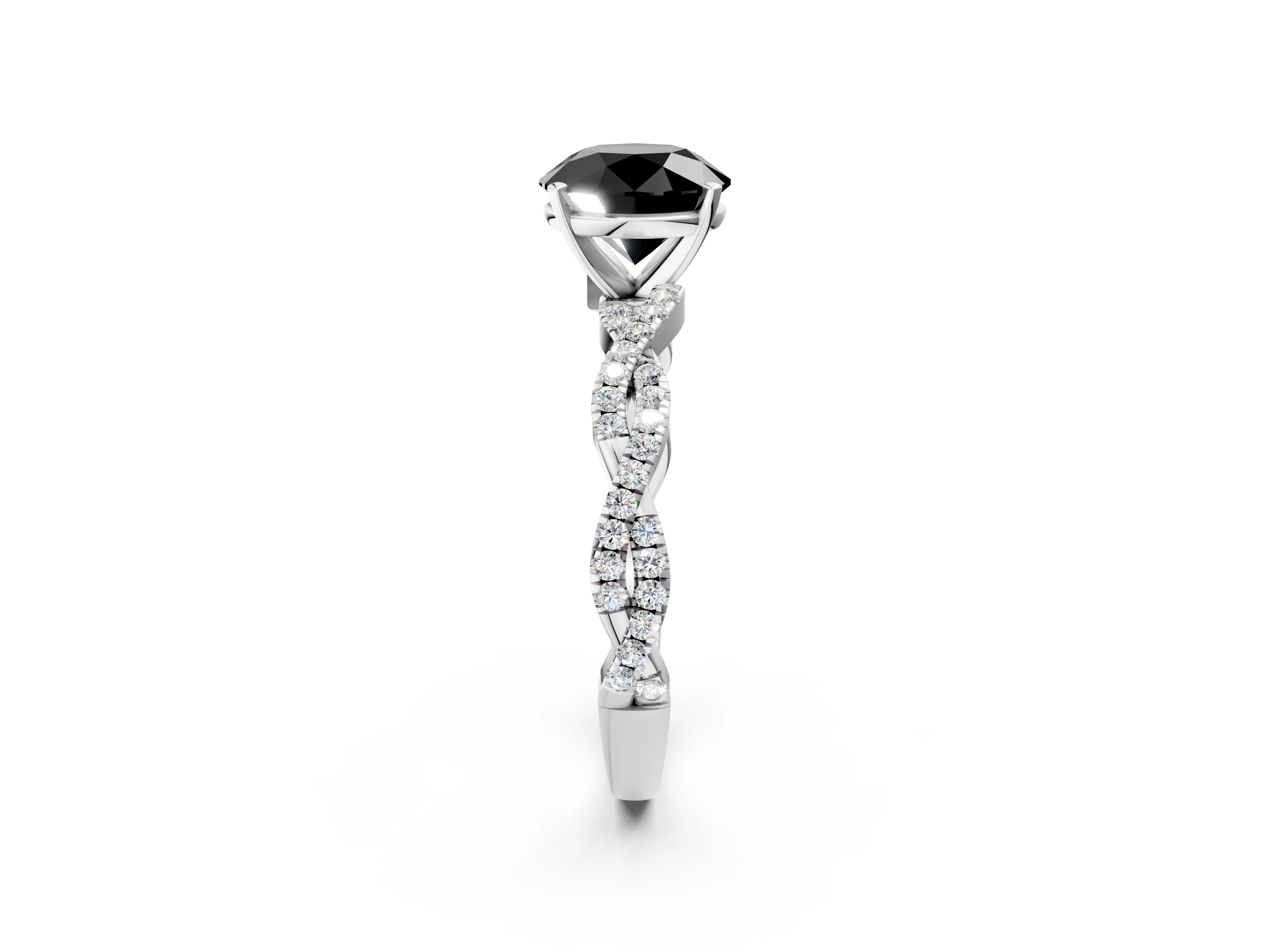 White gold Fancy Black Round Cut Solitaire Twisted Pave Band with Four-Prong Setting_17