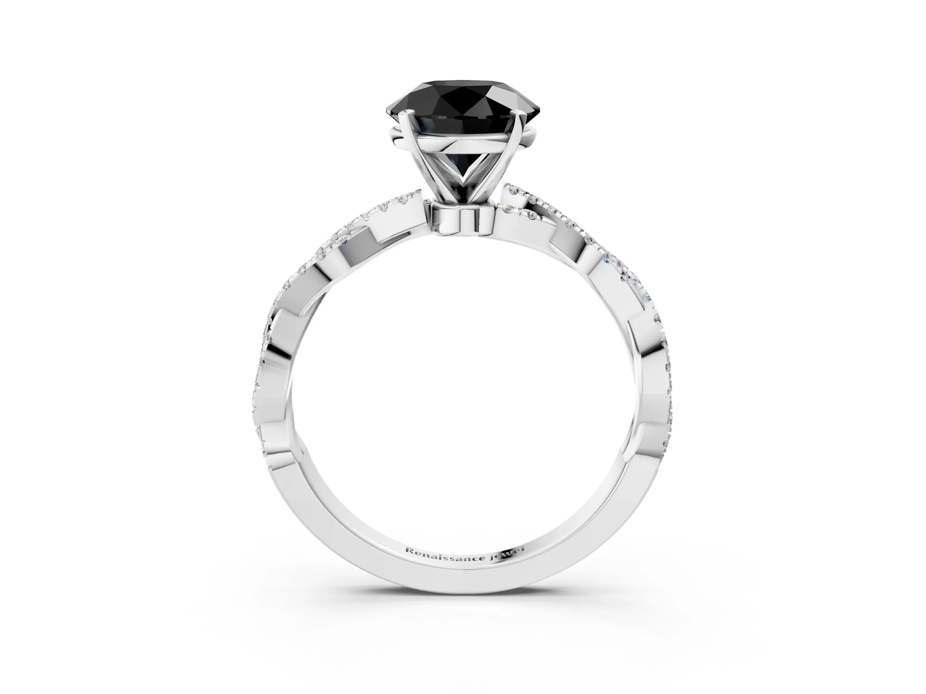 White gold Fancy Black Round Cut Solitaire Twisted Pave Band with Four-Prong Setting_18