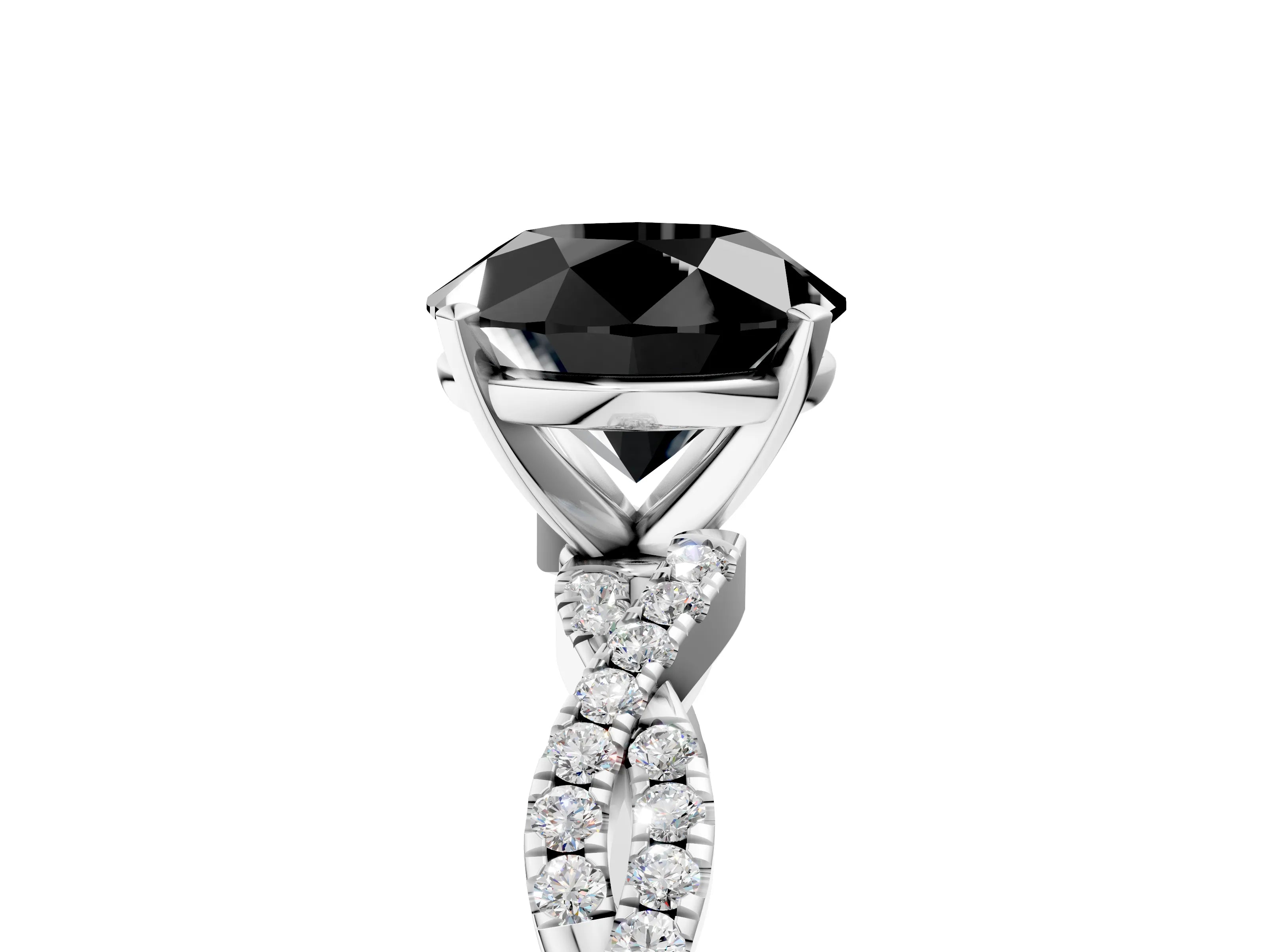 White gold Fancy Black Round Cut Solitaire Twisted Pave Band with Four-Prong Setting_20