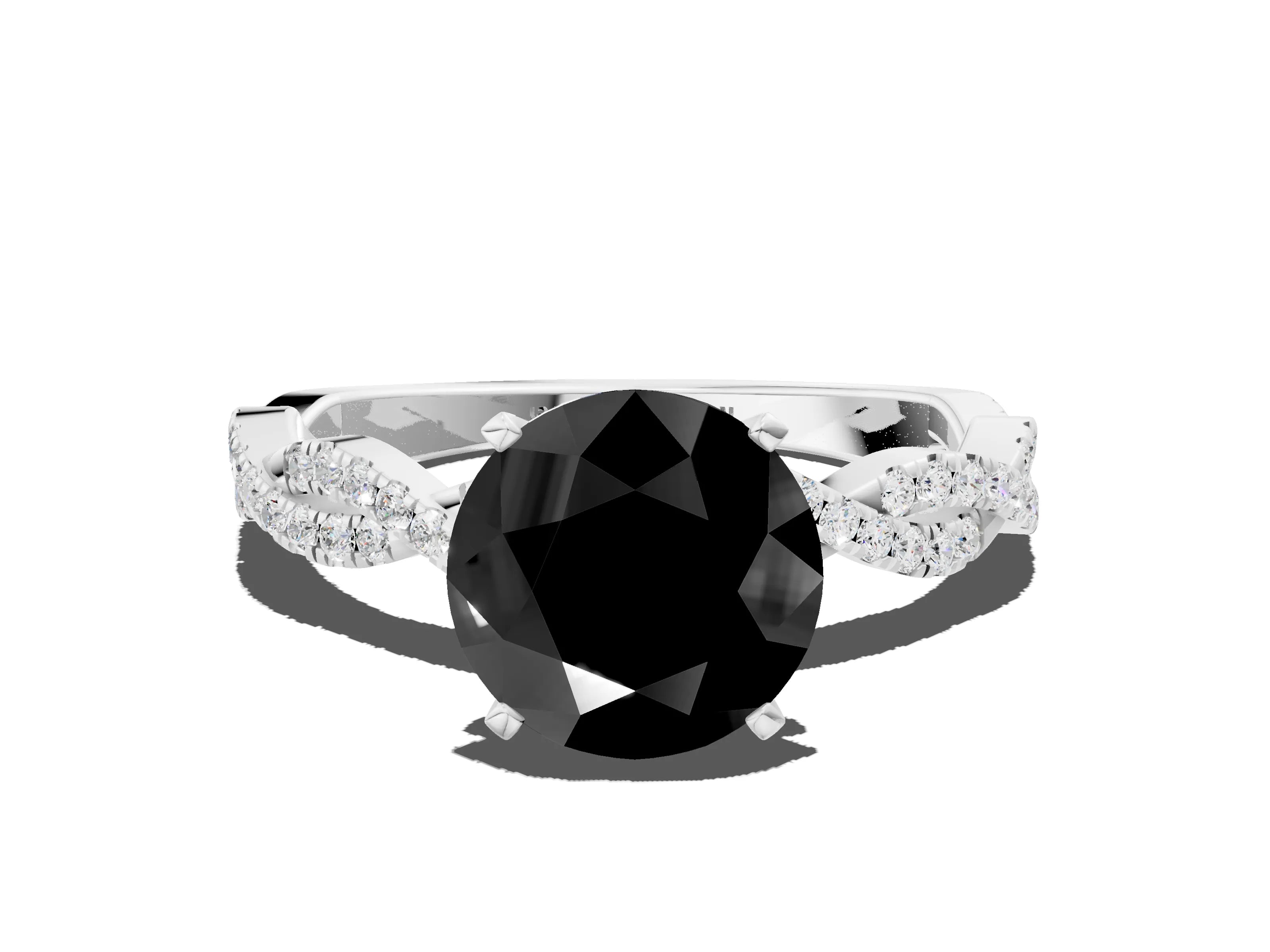 White gold Fancy Black Round Cut Solitaire Twisted Pave Band with Four-Prong Setting_3