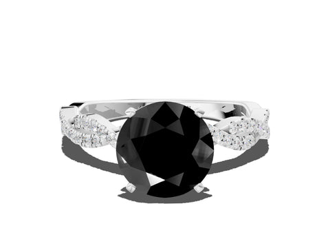 White gold Fancy Black Round Cut Solitaire Twisted Pave Band with Four-Prong Setting_3