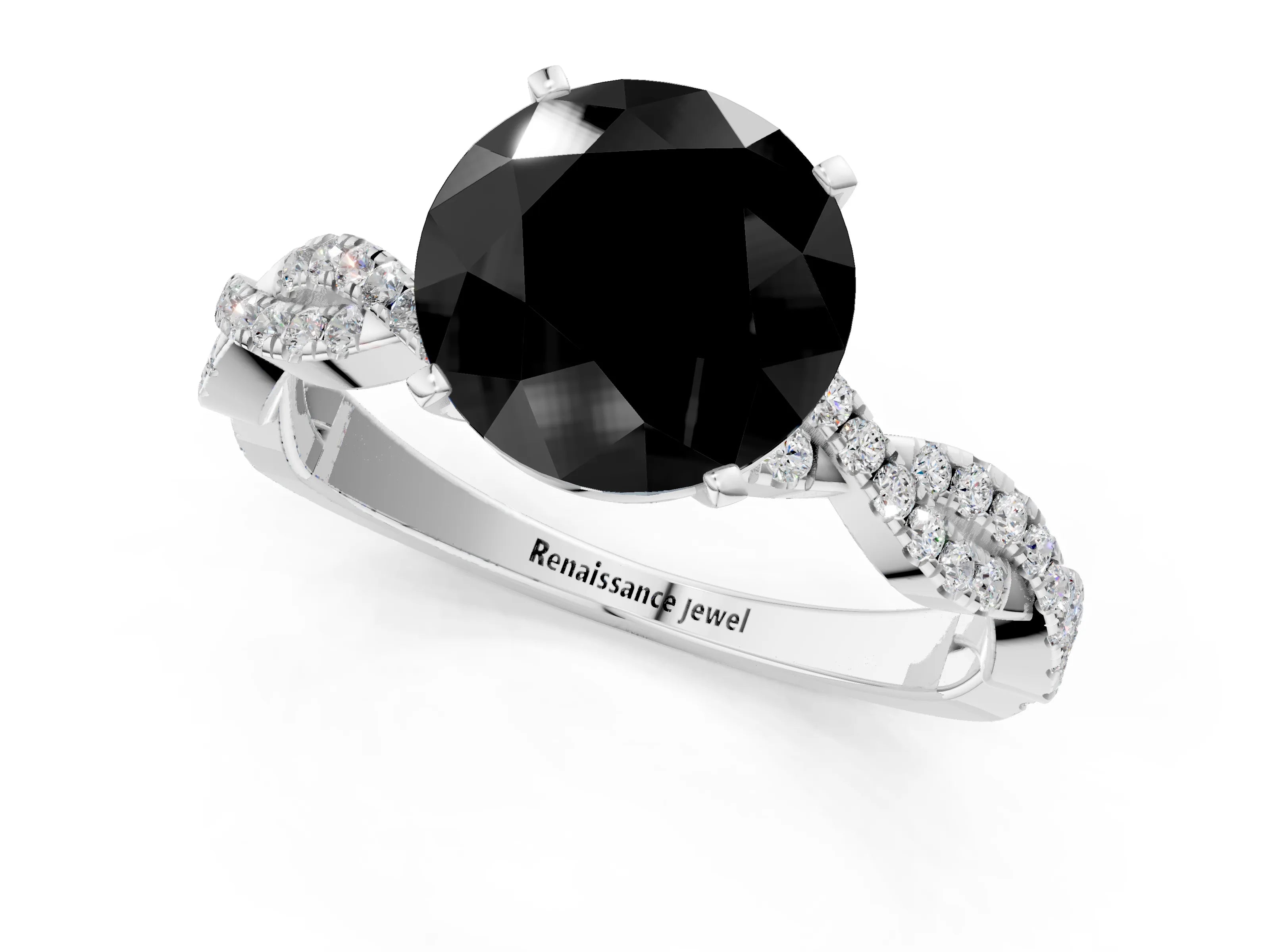 White gold Fancy Black Round Cut Solitaire Twisted Pave Band with Four-Prong Setting_4