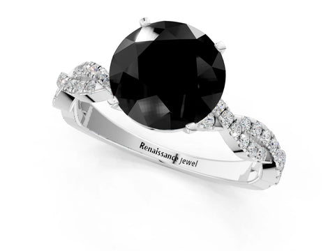 White gold Fancy Black Round Cut Solitaire Twisted Pave Band with Four-Prong Setting_4