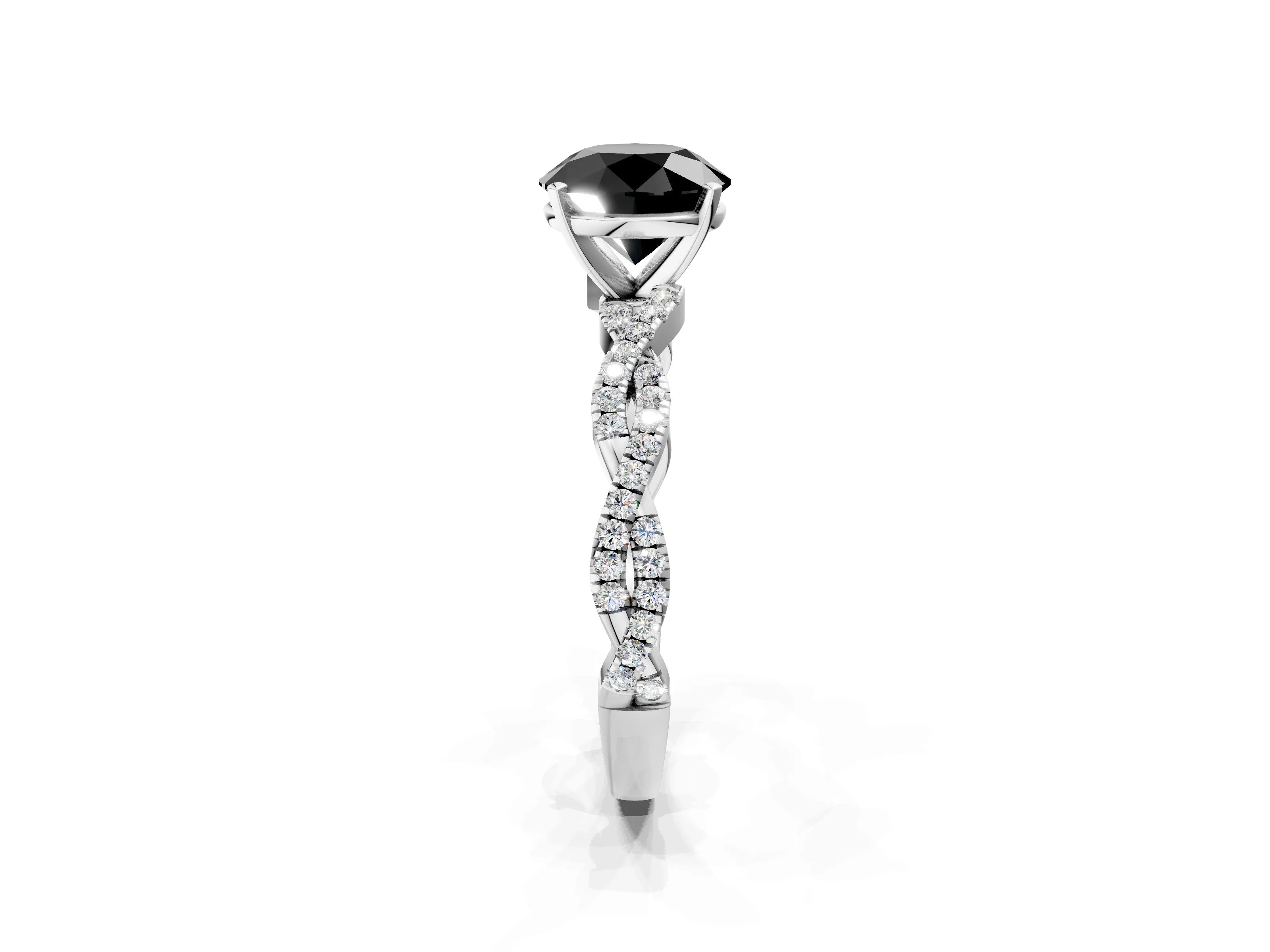 White gold Fancy Black Round Cut Solitaire Twisted Pave Band with Four-Prong Setting_5