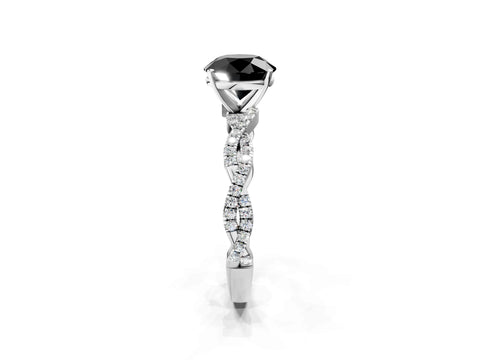 White gold Fancy Black Round Cut Solitaire Twisted Pave Band with Four-Prong Setting_5