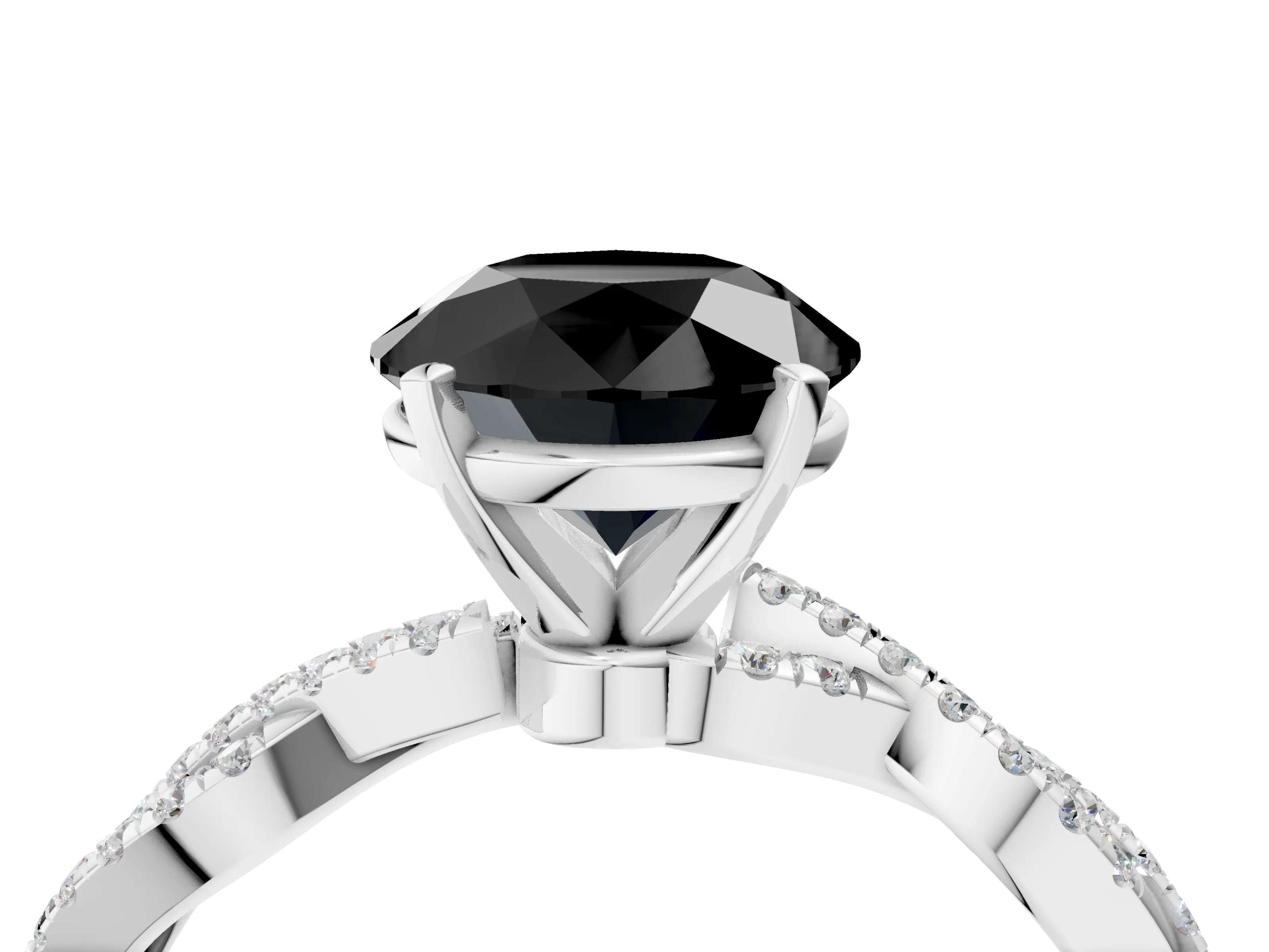 White gold Fancy Black Round Cut Solitaire Twisted Pave Band with Four-Prong Setting_7