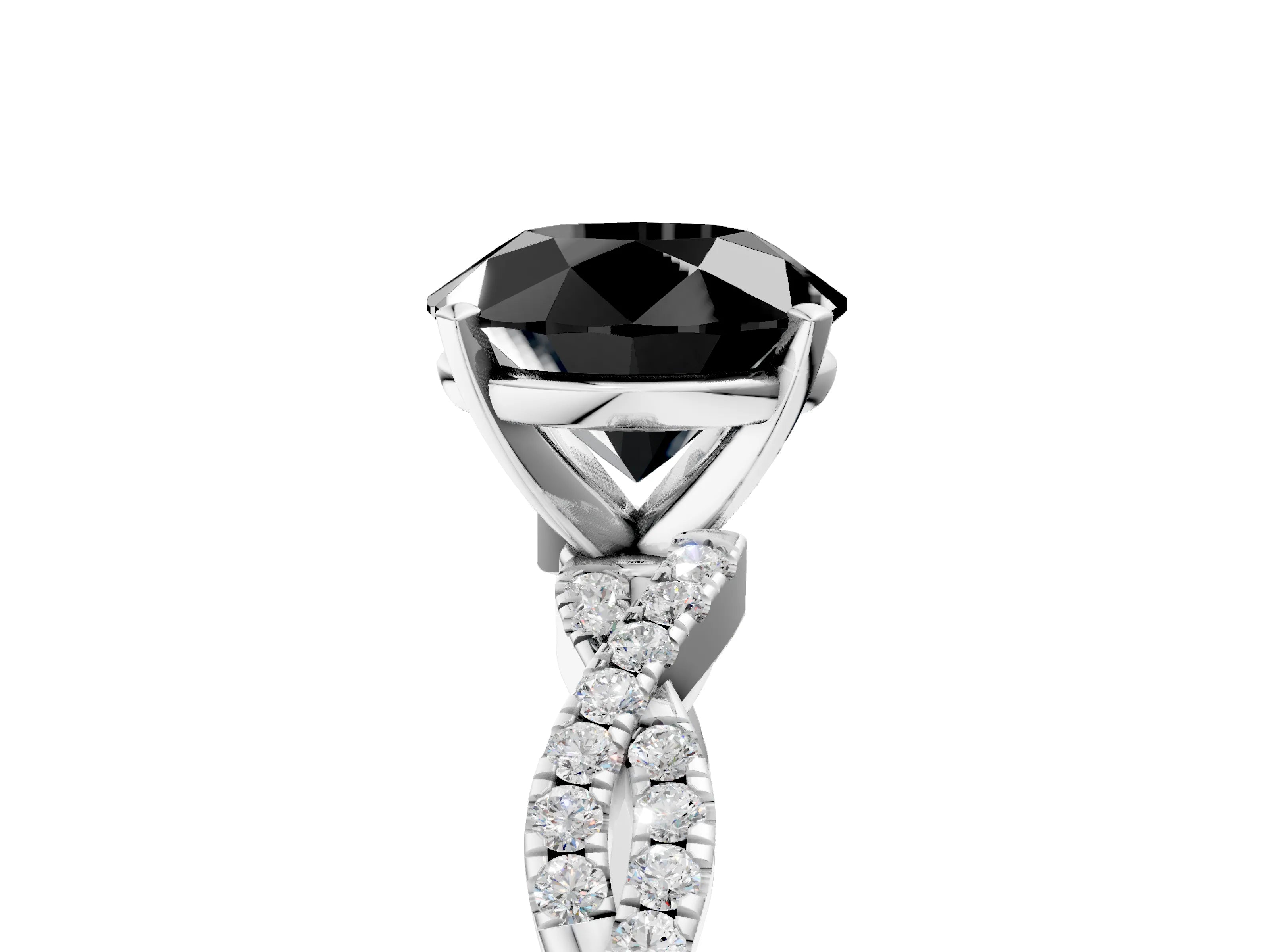 White gold Fancy Black Round Cut Solitaire Twisted Pave Band with Four-Prong Setting_8