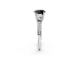 White gold Fancy Black Round Cut Three-Stone Diamond Ring with Pavé Band and Four-Prong Setting_14