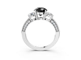 White gold Fancy Black Round Cut Three-Stone Diamond Ring with Pavé Band and Four-Prong Setting_15