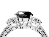 White gold Fancy Black Round Cut Three-Stone Diamond Ring with Pavé Band and Four-Prong Setting_16