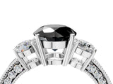 White gold Fancy Black Round Cut Three-Stone Diamond Ring with Pavé Band and Four-Prong Setting_4