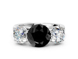 White gold Fancy Black Round Cut Three-Stone Diamond Ring with Prong Setting on a Classic Band_12