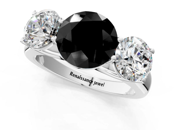 Platinum Round Side Stone Engagement Ring Setting for Black Center