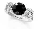 White gold Fancy Black Round Cut Three-Stone Diamond Ring with Prong Setting on a Classic Band_13