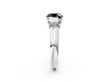 White gold Fancy Black Round Cut Three-Stone Diamond Ring with Prong Setting on a Classic Band_14