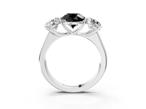 Platinum Round Side Stone Engagement Ring Setting for Black Center